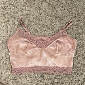 Pink Lace Trim Satin Tank Top